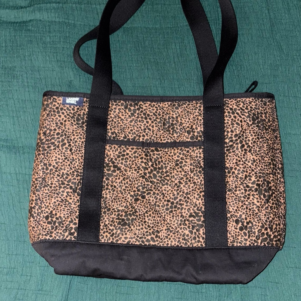 Lands' End Leopard Print Tote with Black Straps